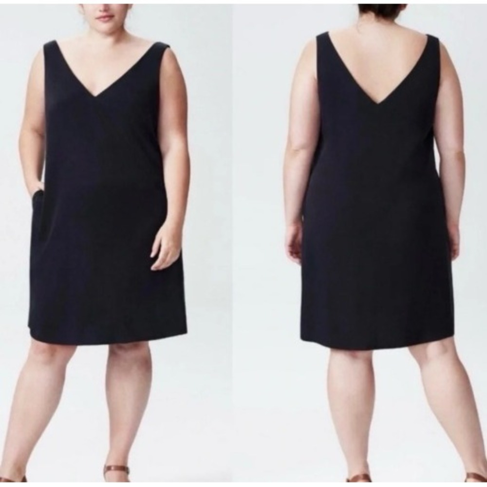 Universal Standard V Neck Cupro Dress Black Deep V-Neck XL 26/28 Plus